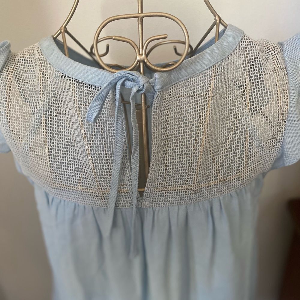 Doe & Rae Light Blue Mesh Yoke Ruffle Sleeve Top - Picture 7 of 13